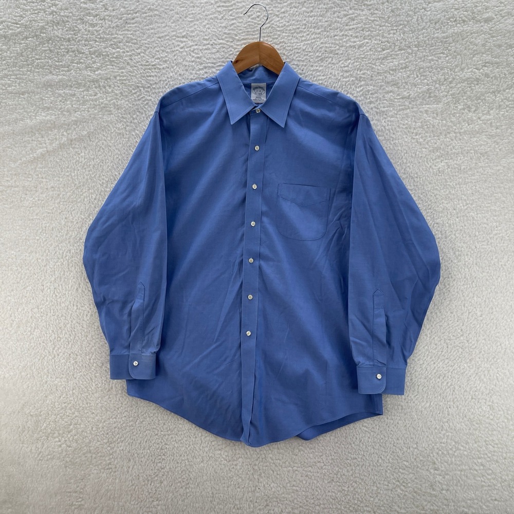 Brooks Brothers Shirt Men 17 34 Blue Pinpoint Oxford Preppy OCBD Preppy Office